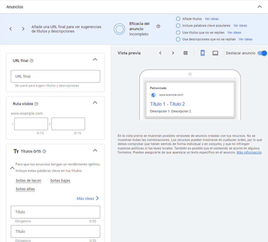 crear una campaña de búsqueda en google ads