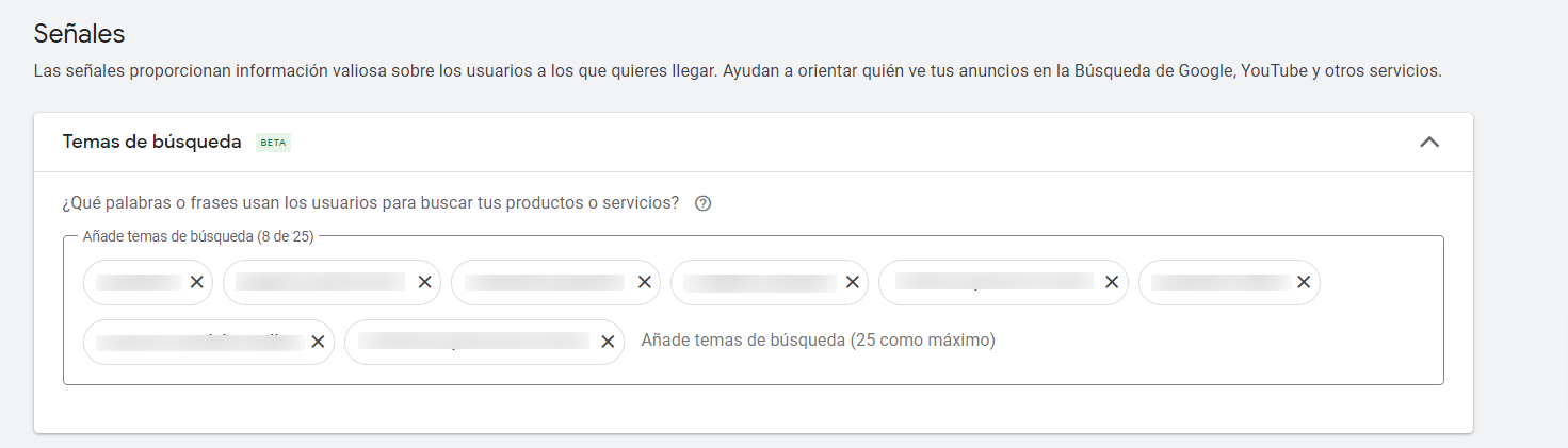 temas de búsqueda en pmax