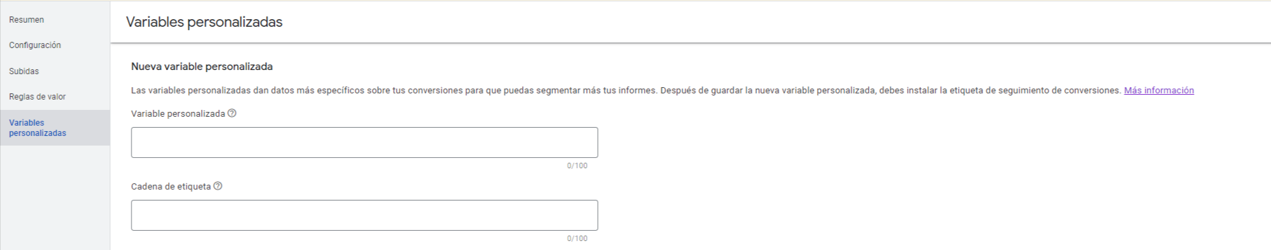 variables personalizadas de conversiones en Google Ads