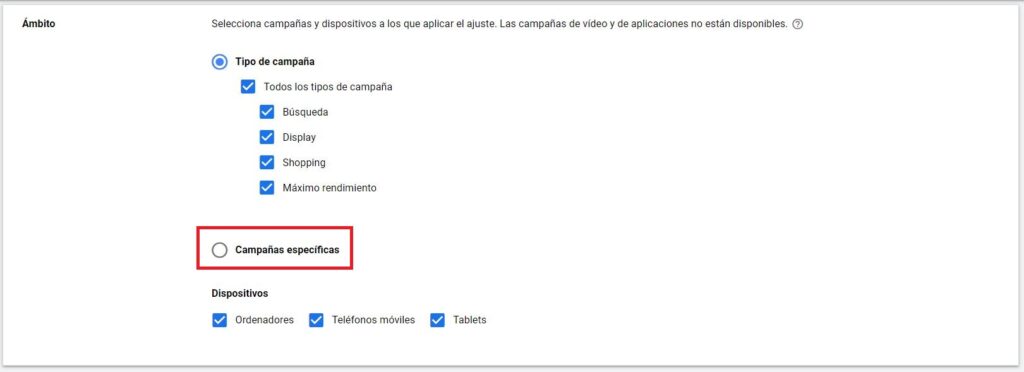 Exclusión de datos en Google Ads
