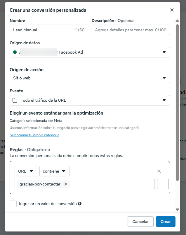 eventos de conversión en Meta