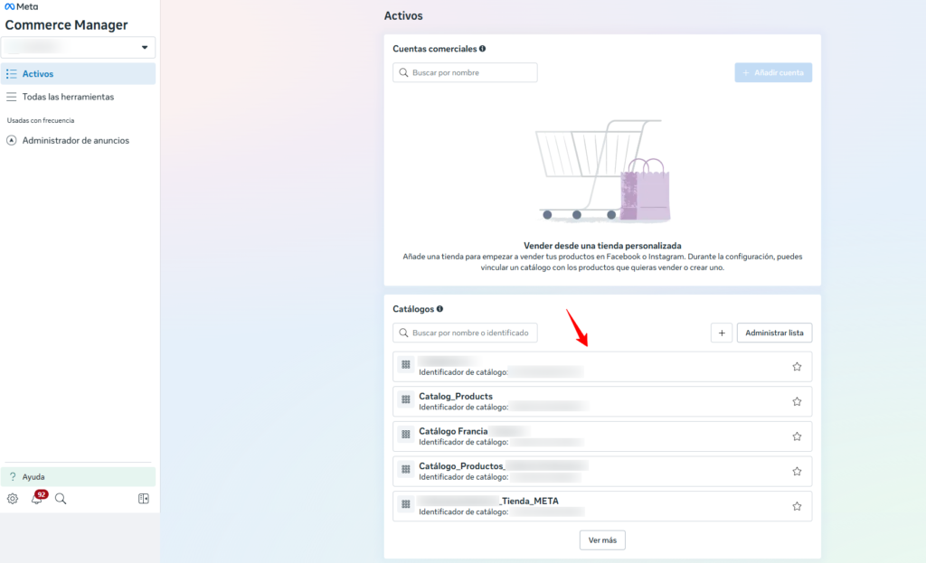Conjuntos de productos en Meta