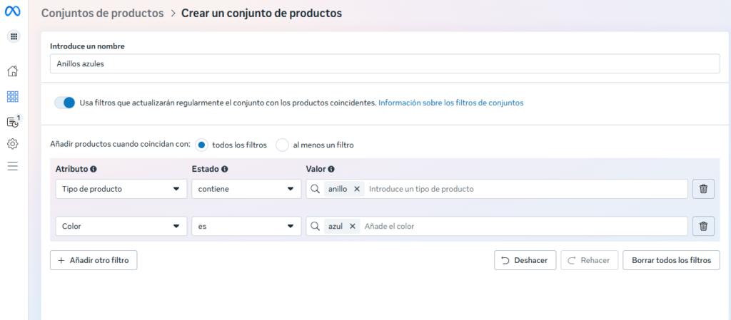 Conjuntos de productos en Meta