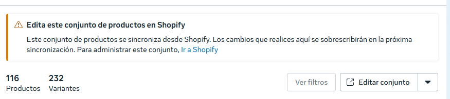 Conjuntos de productos en Meta